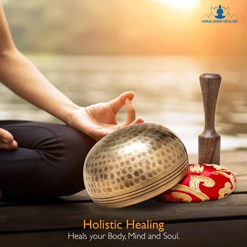 Vista 5 de Juego de cuencos tibetanos para cantar, cuenco de meditación martillado a mano en Nepal para yoga, meditación, atención plena, curación y equilibrio