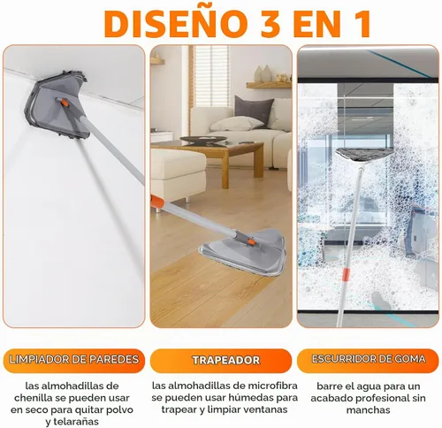 Vista 2 de Limpiador de pared con mango largo de 82 pulgadas, limpiador de pared, herramienta de limpieza con 4 almohadillas de microfibra de felpilla