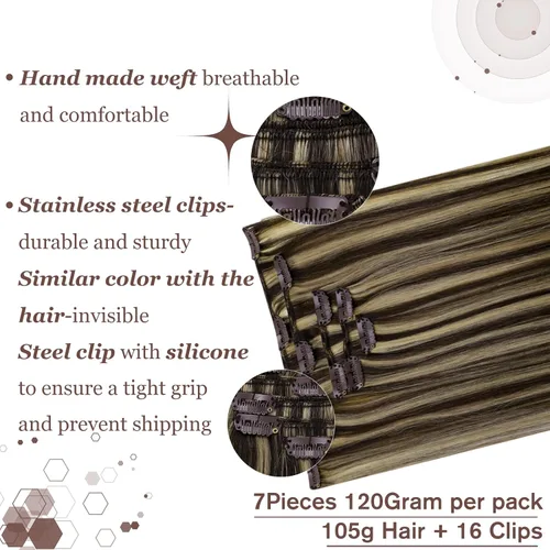 Vista 114 de Hetto . Extensiones de cabello humano rizado con clip, color #1 negro azabache, extensiones de cabello humano ondulado natural para cabeza completa