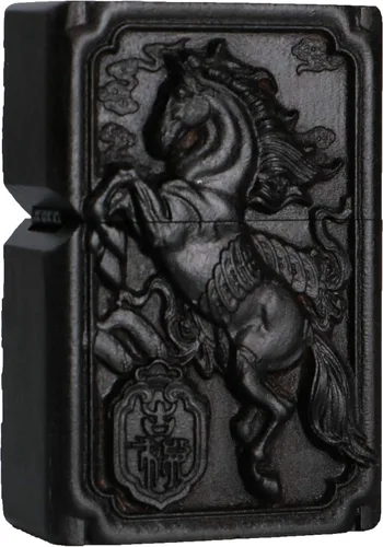 Vista 10 de Caja de carcasa de madera de ébano negro natural tallada para módulo Zippo (Serpiente Cobra)