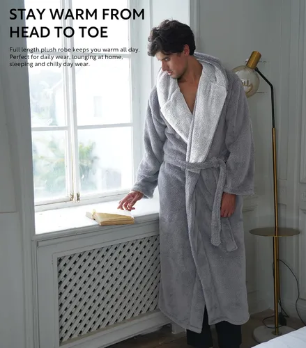 Vista 4 de Bata larga de vellón suave para hombre