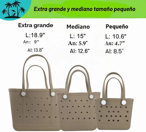 Vista 5 de Extra Large Rubber Beach Bag Tote Bag for Women Waterproof Bag Almendra