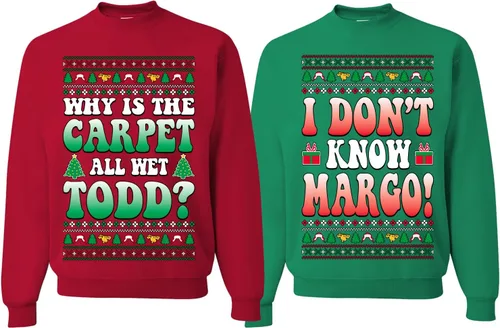 Vista 25 de Wild Bobby Why is The Carpet All Wet Todd Margo - Sudaderas con gráfico de Navidad para parejas