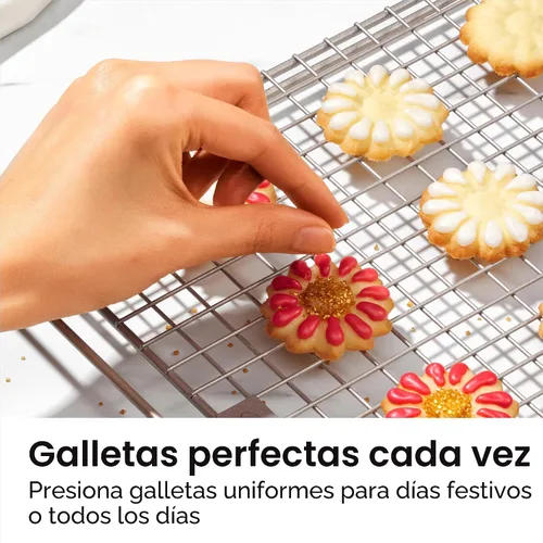 Vista 6 de OXO Good Grips Juego de Prensa para Galletas de 14 Piezas, Prensa para Galletas con 12 Discos de Acero Inoxidable y Estuche de Almacenamiento