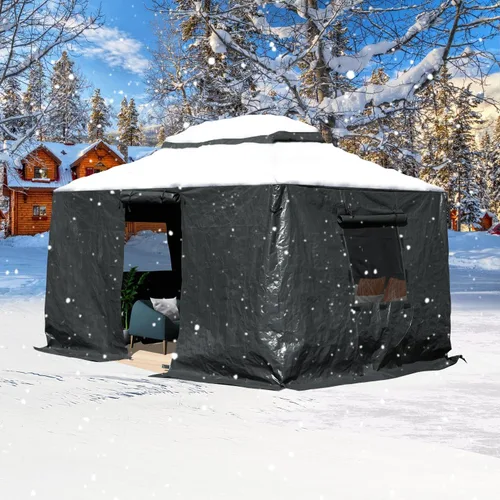 Vista 15 de Domi - Cubierta universal para glorieta de invierno de 8 x 8 pies, cubierta impermeable para todas las estaciones, con paredes laterales y ventanas
