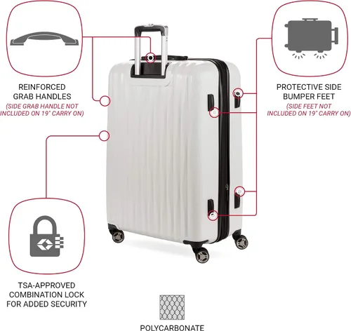 Vista 3 de SWISSGEAR 7272 - Maleta rígida y expandible con ruedas giratorias, Blanco), 7272100177