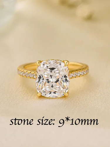 Vista 8 de Anillo de compromiso de corte cojín de 4 quilates para mujer, piedra blanca/amarilla grado 5A, circonita cúbica S925, plata, amarillo/blanco/oro rosa