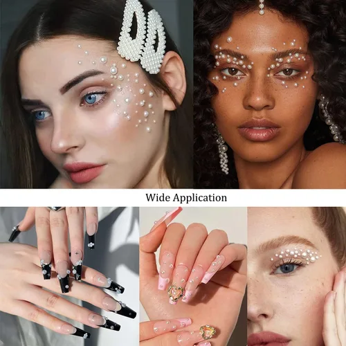 Vista 4 de 4368 piezas de diamantes de imitación transparentes autoadhesivos de cara de perlas blancas, diamantes de imitación transparentes, gemas brillantes
