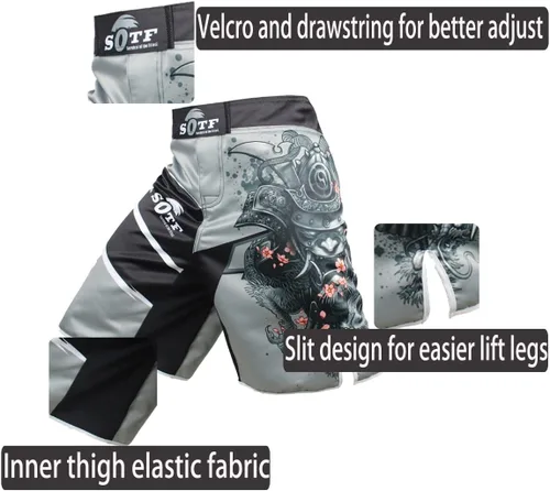 Vista 3 de pantalones cortos deportivos gris Muay Thai Boxeo troncos MMA para hombre