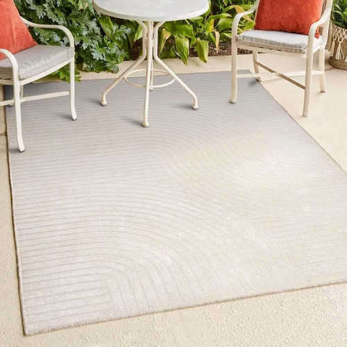 Vista 14 de Eyely NCS100D-3 - Alfombra de área para interiores/exteriores Hallie, diseño minimalista de curvas geométricas altas y bajas, beige/crema, 3 pies x
