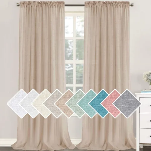 Vista 9 de H.VERSAILTEX - Cortinas de mezcla de lino natural semitransparentes, con bolsillo para cortinero, filtrado de luz, 2 paneles, para sala de estar Gris