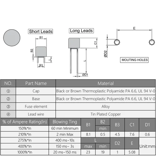 Vista 4 de 10 unids lento fusible micro 3.15A 250V DIP montado en miniatura fusible redondo para piezas electrónicas PCB LCD reparación, T3.15A 250V, rojo
