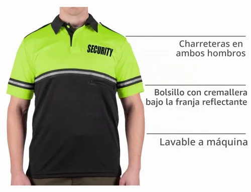 Vista 4 de First Class Camisa de patrulla de bicicleta de seguridad de dos tonos con rayas reflectantes y bolsillo con cremallera verde lima y negro