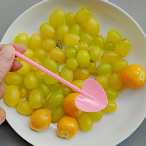 Vista 5 de 100 cucharas de plástico desechables de plástico resistente, cucharaditas pequeñas para degustar/servir, cucharas de postre para catering, fiestas