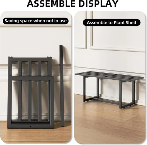 Vista 7 de Soporte para plantas para interiores y exteriores, estante plegable de metal para múltiples macetas, banco de listones de mediados de siglo