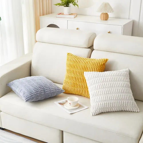 Vista 4 de Sunday Praise Paquete de 2 fundas de almohada decorativas de color blanco crema de 20 x 20 pulgadas, fundas de almohada cuadradas de pana suave a