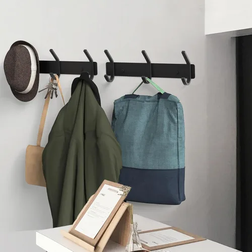 Vista 7 de VAEHOLD Perchero resistente de pared para colgar abrigos, ropa, batas, toallas y sombreros, con 3 ganchos, color negro