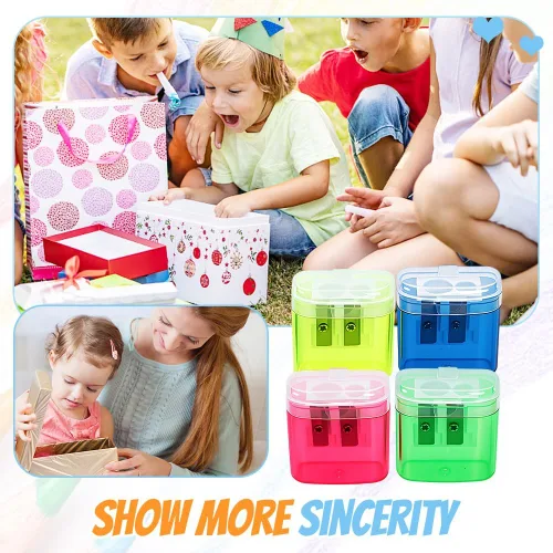 Vista 2 de Sacapuntas con tapa, sacapuntas manual de mano de doble agujeros para lápices estándar y jumbo, sacapuntas compacto y lindo para niños, adultos