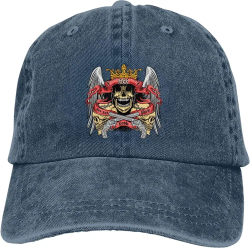 Vista 9 de Sombrero de vaquero de moda para hombre y mujer, ajustable para cuatro estaciones, gorra de béisbol del infierno con ángel, azul marino, Azul marino
