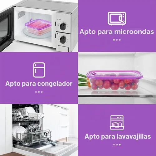 Vista 5 de KIGI Paquete de 6 recipientes de plástico de 20 onzas con tapas, herméticos, rectangulares, para preparación de comidas, microondas, congelación