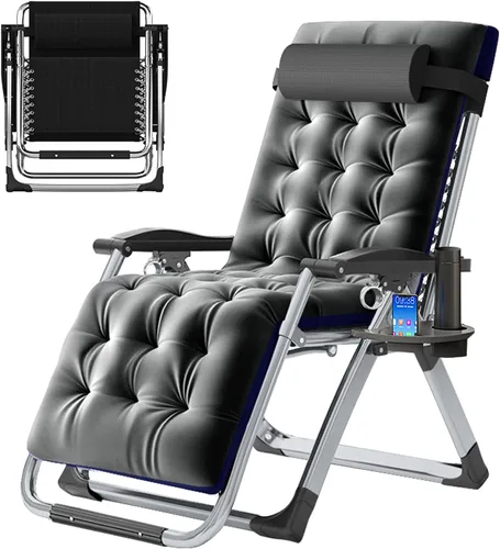 Vista 14 de Slsy Silla de gravedad cero, silla reclinable de salón con cojín y bandeja removibles para interior y exterior, silla reclinable plegable para patio