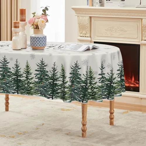 Vista 11 de Horaldaily Mantel de Navidad rectangular de 52 x 70 pulgadas, diseño de árboles de nieve de invierno, color blanco, lavable, para fiesta, picnic