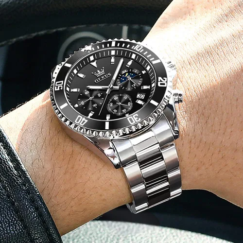 Vista 7 de OLEVS Relojes de cuero impermeable relojes de cuarzo con fecha de día regalos