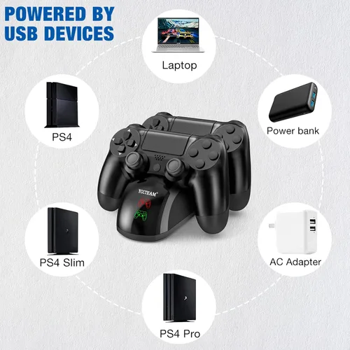 Vista 6 de Estación de carga de controlador PS4 estación de carga rápida PS4 de 18 horas estación de carga PS4 con chip de carga indicador LED base de carga