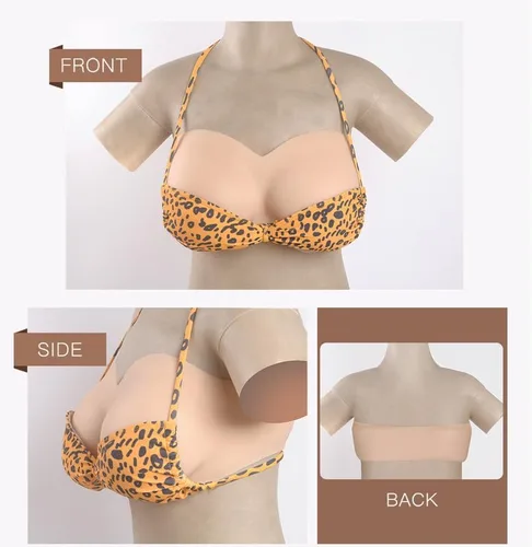 Vista 5 de Breast Plate Crossdressers Strapless Silicone Filled Fake Breast Boobs A-H Cup for Cosplay Transgender (Bronze, H cup M size silicone gel filler)