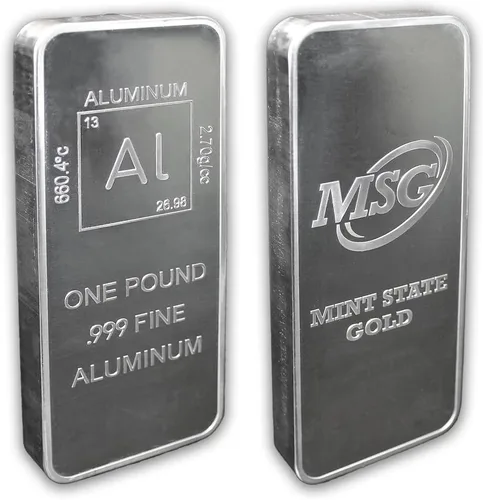 Vista 3 de Barra de aluminio de 1 libra .999 Pisapapeles puro Diseño de elementos con certificado de autenticidad