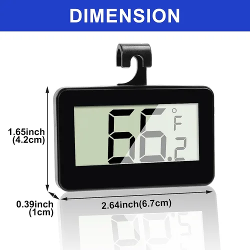 Vista 3 de Termómetro digital para nevera y nevera, 2 unidades, termómetro de habitación con gancho, pantalla LCD grande °C/°F convertible con gancho