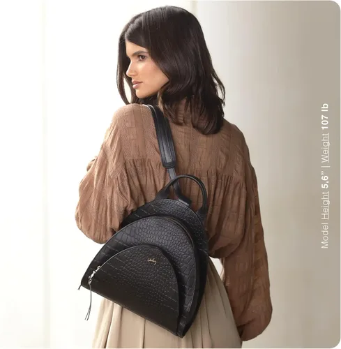Vista 4 de VELEZ Mini mochila de cuero de grano completo + pequeña cartera negra para mujer