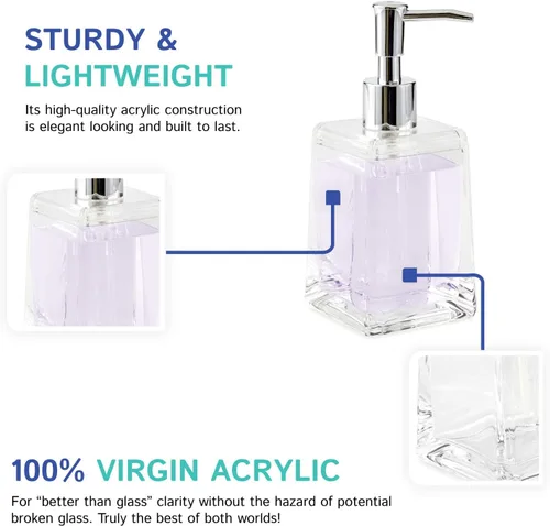 Vista 7 de Huang Acrylic Dispensador de jabón cuadrado cónico y soporte para cepillo de dientes/vaso de baño Set