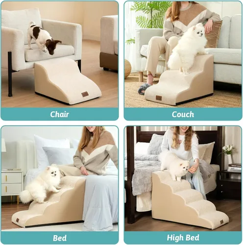 Vista 6 de COZY KISS Escaleras para perros pequeños de 11.8 pulgadas de alto, escalón curvado para cachorros, gatos mayores, rampa mediana para mascotas
