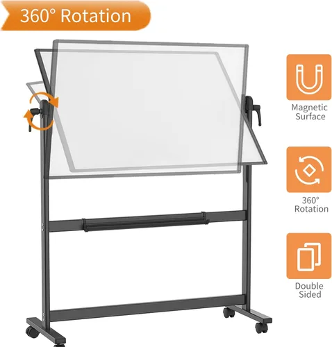 Vista 3 de VIZ-PRO Pizarra magnética portátil de doble cara, marco y soporte de aluminio negro de 48 x 36 pulgadas Tablero blanco con ruedas de 4 x 3 pies