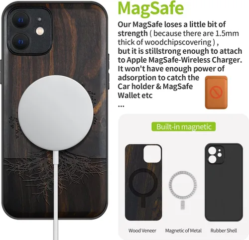 Vista 5 de Carveit Funda de madera para iPhone 12, árbol con raíces - Blackwood) Blackwood-12