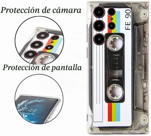 Vista 2 de FAteamll Funda para Galaxy S22 Ultra a prueba de golpes a prueba de arañazos con TPU suave parachoques Retro Cassette Funda Compatible con Samsung