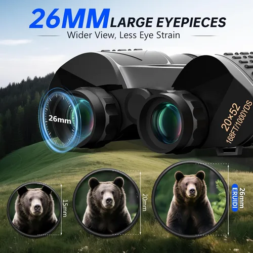 Vista 3 de Binoculares 20x52 para Adultos de Alta Potencia - ERUIDI Binoculares para Observación de Aves con Vista de Largo Alcance para Crucero Caza Viaje