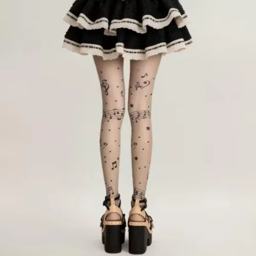 Vista 5 de RICHTRUE Whimsy Twee Funky - Mallas estampadas para mujeres, adolescentes y niñas, Emo Goth Cool 2000s Fun Printed Tights Y2k Grunge Alt Clothes