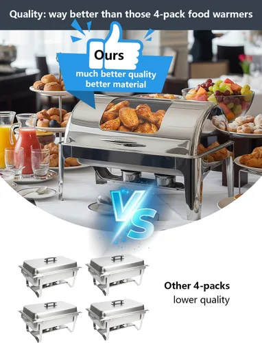 Vista 4 de Platos de roce con parte superior enrollable de 13QT para buffet: Calentador de alimentos para catering para fiestas, cumpleaños, bodas, Navidad, 1