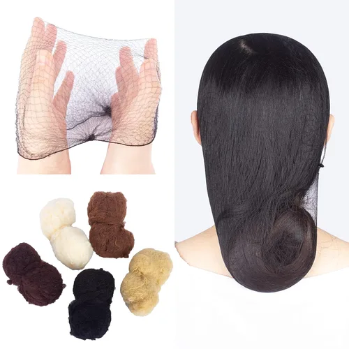 Vista 4 de WeKen Paquete de 20 redes para el cabello con borde elástico invisible, 19.7 in, 20 pulgadas, color negro