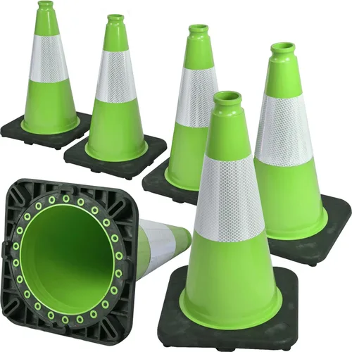 Vista 20 de Paquete de 6 conos de tráfico de PVC verdes de 12 pulgadas con base resistente, conos de seguridad de alta visibilidad para todo tipo de clima
