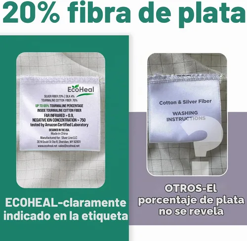 Vista 6 de Sábanas de turmalina de lujo, tamaño Queen, 20 % fibra plateada, 76 % algodón de turmalina, 4 % seda, sábana bajera ajustable con certificación