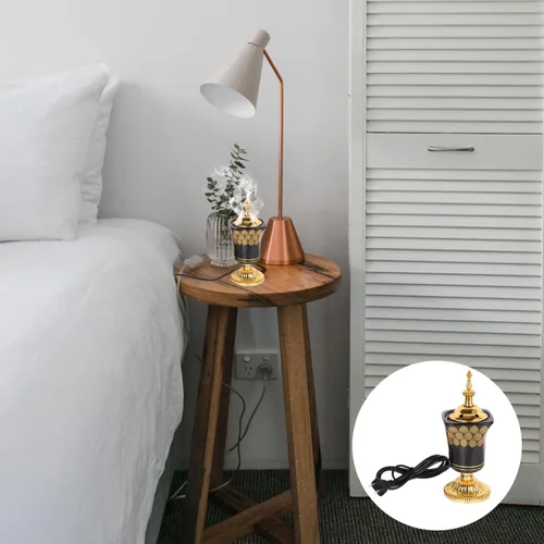 Vista 9 de Quemador eléctrico de incienso estilo Oriente Medio, cerámica con enchufe, para aromaterapia, Bakhoor, quemador para el hogar, yoga, meditación