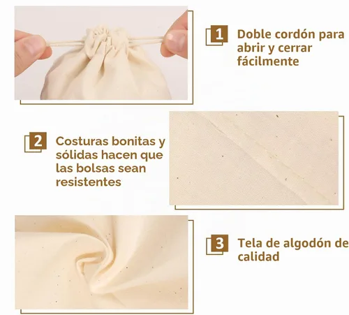 Vista 4 de 20 bolsas de algodón para productos, bolsas de almacenamiento de muselina reutilizables de 8 x 10 pulgadas con cordones, bolsas de algodón natural