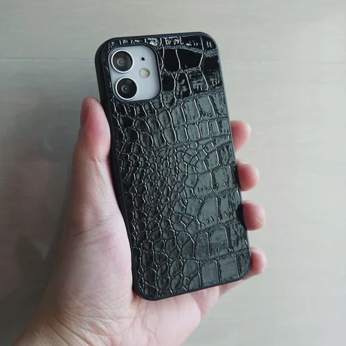 Vista 9 de Funda para iPhone 11 para mujer, funda de piel sintética de cocodrilo de piel de charol, moda clásica para iPhone11 de 6.1 pulgadas, color negro