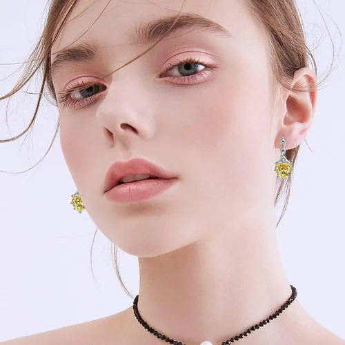Vista 2 de Aretes de plata de ley 925 con piedra natal y corazón para mujer, regalo de cumpleaños para mujer
