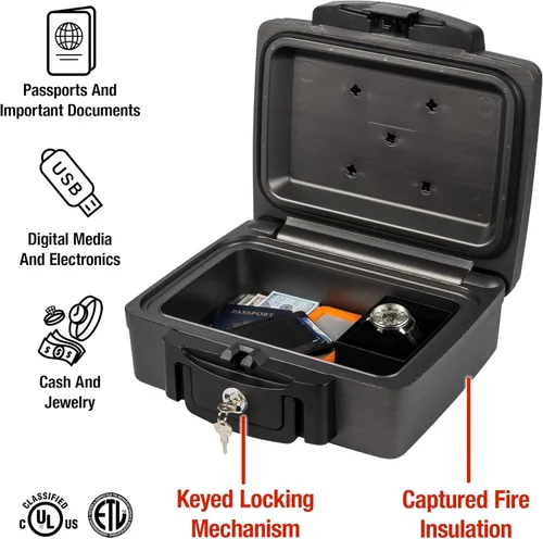 Vista 8 de Caja impermeable ignífuga SentrySafe H0100 con cerradura de llave, 0.17 pies cúbicos, negro