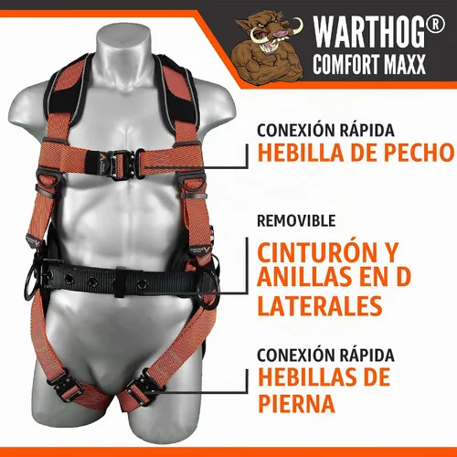 Vista 3 de Malta Dynamics Warthog Comfort MAXX - Arnés de seguridad para construcción – Equipo de protección contra caídas con cinturón removible y soporte