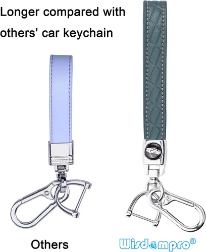 Vista 5 de Llavero de cuero de microfibra para automóvil, llavero de cuero con 3 llaveros y 1 destornillador para hombres y mujeres, color azul y gris